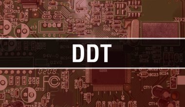 Elektronik Bilgisayar Donanım Teknolojisi geçmişi olan bir DDT. Elektronik Entegre Devre ve DDT ile soyut arkaplan. Elektronik Devre Kurulu. Bilgisayar Entegre Devre Domuzu ile DDT