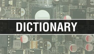 Devre Panosundaki Bilgisayar Çipi 'ni kullanarak sözlük konsepti çizimi. Entegre devre tahtası arkaplanının sözlüğü. Elektronik Bilgisayar Donanım Teknolojisi Anavatanı Sözlüğü