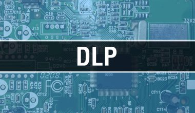 Elektronik Bilgisayar Donanım Teknolojisi geçmişi olan bir DLP. Elektronik Entegre Devre ve DLP ile soyut arkaplan. Elektronik Devre Kurulu. Bilgisayar Entegre Devre Domuzu ile DLP