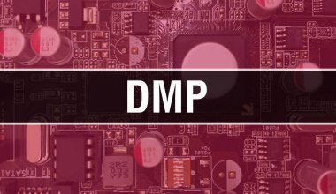 Yazılım geliştiricisi ve bilgisayar yazılımının elektronik soyut teknoloji arka planında DMP metni yazıldı. Entegre devreler konsepti. DMP entegre devre ve direnç