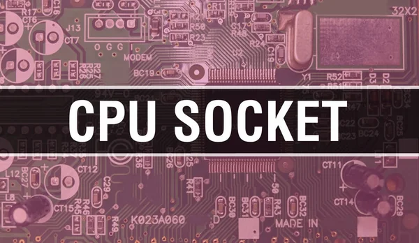 Cpu Socket Concept Met Computer Moederbord Cpu Socket Tekst Geschreven — Stockfoto