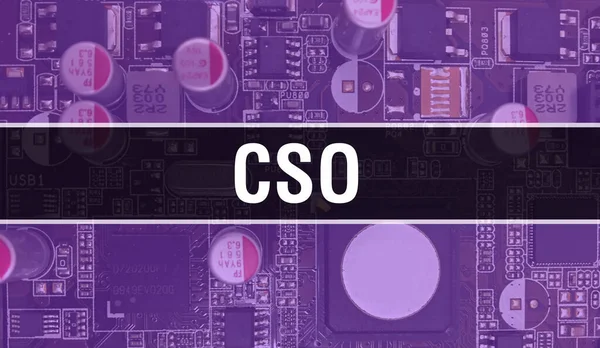 Cso Technology Motherboard Digital Cso和计算机电路板电子计算机硬件技术主板数字芯片的概念 用集成电路与公民社会组织紧密相连 — 图库照片