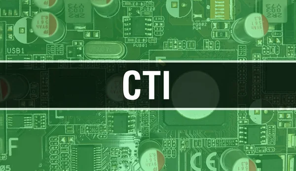 Cti 컨셉트와 서킷온 Cti 컴퓨터 보드의 배경을 갖추고 회로에 근접하고 — 스톡 사진