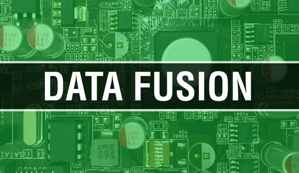 Data Fusion Texto Escrito Circuit Board Electronic Resumo Tecnologia Fundo — Fotografia de Stock