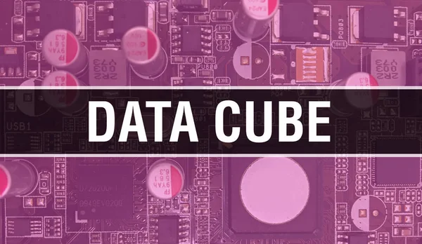 Data Cube Mit Technologie Motherboard Digital Data Cube Und Computer — Stockfoto