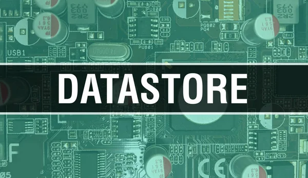 Datastore Konzept Mit Integrierter Elektronischer Schaltung Auf Leiterplatte Datastore Mit — Stockfoto