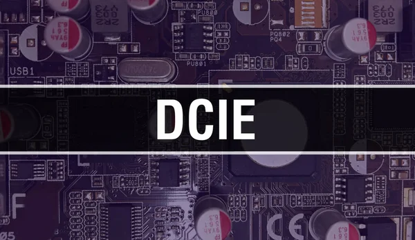 DCIE concept with Electronic Integrated Circuit on circuit board. DCIE with Computer Chip in Circuit Board abstract technology background and Chip close up on a integrated circuit. DCIE Backgroun