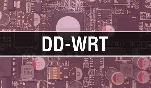 Devre Panosundaki Bilgisayar Çipi kullanılarak DD-WRT konsept çizimi. DD-WRT entegre devre levha arka planını kapat. Elektronik Bilgisayar Donanım Teknolojisi 'nde DD-WRT Anakart Dijital Chi
