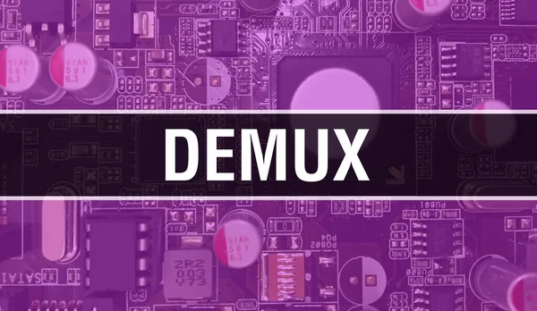 Demux Κείμενο Γραμμένο Στο Circuit Board Ηλεκτρονικό Αφηρημένο Υπόβαθρο Τεχνολογίας — Φωτογραφία Αρχείου