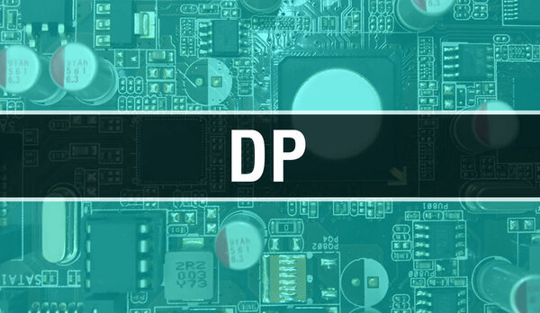Текст DP написан на Circuit Board - технологическом фоне разработчика программного обеспечения и скрипта. DP Концепция Интегрированных Кругов. Интегрированная цепь и резистор