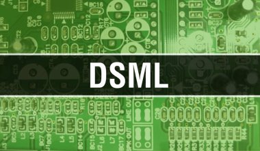 Elektronik Bilgisayar Donanım Teknolojisi geçmişi olan DSML. Elektronik Entegre Devre ve DSML ile soyut arkaplan. Elektronik Devre Kurulu. Bilgisayar Entegre Devre Domuzlu DSML