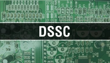 Elektronik Entegre Devre kartlı DSSC konsepti. Bilgisayar Çipi 'nin soyut teknoloji arka planında olduğu DSSC ve Chip entegre bir devrede kapanıyor. DSSC Arka GrubuName