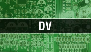Entegre devre kartında elektronik bileşenleri olan DV. Dijital Elektronik Bilgisayar Donanımı ve Güvenli Veri Konsepti. Bilgisayar anakart ve DV. DV Entegre Devre Domuzu
