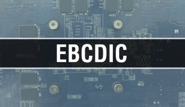 Elektronik Entegre Devre kartlı EBCDIC konsepti. Bilgisayar Çipi 'nin soyut teknoloji arka planında olduğu EBCDIC ve Chip entegre bir devrede kapanıyor. EBCDI