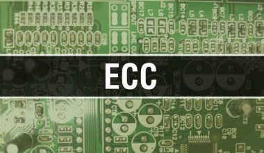 Devre Panosundaki Bilgisayar Çipi kullanılarak ECC konsepti illüstrasyonu. Entegre devrelerin ECC 'si kapanıyor. Elektronik Bilgisayar Donanım Teknolojisi Anakart Dijital Çip arka grubunda ECC