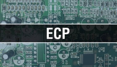 Bilgisayar anakart ile ECP konsepti. ECP metni Teknoloji Anakart Dijital Teknoloji arka planı üzerine yazılmış. Yazdırılmış devre kartı olan ECP ve Chip entegre devre Backgroun 'u kapatır