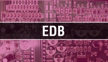 Devre Panosundaki Bilgisayar Çipi kullanılarak EDB konsepti illüstrasyonu. EDB entegre devre levha arka planını kapat. Elektronik Bilgisayar Donanım Teknolojisi Anakart Dijital Çip arka grubunda EDB