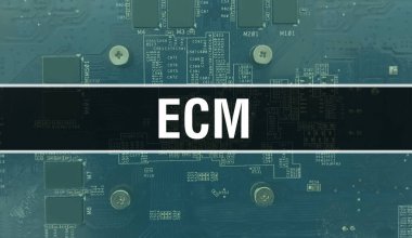 Elektronik Entegre Devre kartlı ECM konsepti. Bilgisayar yongası soyut teknoloji arka planında olan ECM ve Chip entegre bir devrede kapanıyor. ECM Arka Gruplandırması