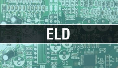 Bilgisayar anakartlı ELD konsepti. ELD metni Teknoloji Anakart Dijital Teknoloji arka planı üzerine yazılmış. Yazdırılmış devre kartı olan ELD ve Chip entegre devre Backgroun 'u kapatıyor