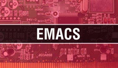 Elektronik Bilgisayar Donanım Teknolojisi geçmişi olan Emacs. Elektronik Entegre Devre ve Emac ile soyut bir arkaplan. Elektronik Devre Kurulu. Bilgisayar Entegre Devre Domuzlu Emacs