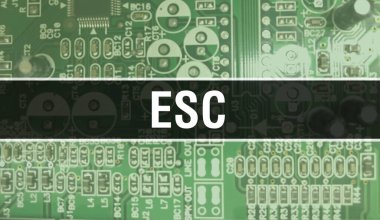 Elektronik bileşenleri entegre devre kartı BackGround.Dijital Elektronik Bilgisayar Donanımı ve Güvenli Veri Konsepti ile ESC. Bilgisayar anakart ve ESC. ESC Entegre Devre Domuzu