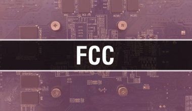 Elektronik Entegre Devre kartlı FCC konsepti. FCC 'nin bilgisayar çipi soyut teknoloji arka planında ve Chip entegre bir devrede kapanıyor. FCC Arka Gruplama