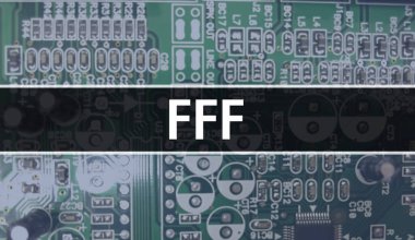Devre panosundaki bilgisayar çipini kullanarak FFF konsepti çizimi. FFF, entegre devre levha arkaplanını kapat. FFF: Elektronik Bilgisayar Donanım Teknolojisi Anakart Dijital Çip arka grubu