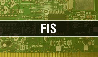 Elektronik Bilgisayar Donanım Teknolojisi geçmişi olan bir FIS. Elektronik Entegre Devre ve FIS ile soyut bir arkaplan. Elektronik Devre Kurulu. Bilgisayar Entegre Devre Domuzu ile FIS