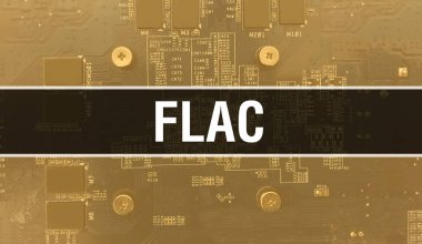Elektronik Entegre Devre kartlı FLAC konsepti. Bilgisayar Çipi 'nin soyut teknoloji arka planında olduğu FLAC ve Chip entegre bir devrede kapanıyor. FLAC Arka Gruplandırması