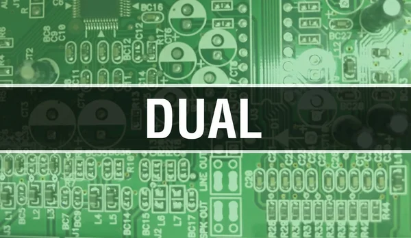 DUAL with Electronic Computer Hardware technology background. Abstract background with Electronic Integrated Circuit and DUAL. Electronic Circuit Board. DUAL with Computer Integrated Circuit Boar