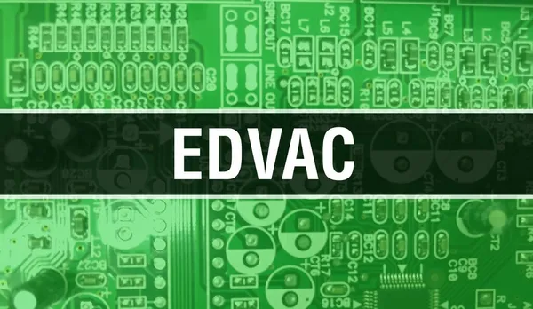 EDVAC konsept illüstrasyonunda Devre Panosundaki Bilgisayar Çipi kullanılıyor. Entegre devrelerin EDVAC kapatma arkaplanı. Elektronik Bilgisayar Donanım Teknolojisi Anakart Dijital Chi EDVAC
