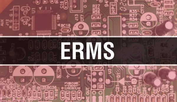 ERMS text written on Circuit Board Electronic abstract technology background of software developer and Computer script. ERMS concept of Integrated Circuits. ERMS integrated circuit and resistor