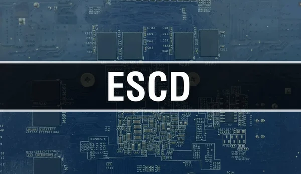 技術マザーボードデジタルとEscd Escdとコンピュータ回路基板電子計算機ハードウェア技術マザーボードデジタルチップの概念 統合回路のイノシシとEscdを閉じます — ストック写真