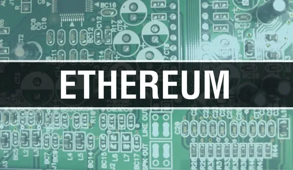 Ethereum Ηλεκτρονικά Εξαρτήματα Ολοκληρωμένο Κύκλωμα Πίνακα Φόντο Digital Electronic Computer — Φωτογραφία Αρχείου