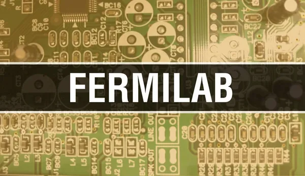集積回路基板上に電子部品を持つFermilab背景デジタル電子計算機ハードウェアとセキュアデータコンセプト コンピュータのマザーボードとFermilab Fermilab Integration — ストック写真
