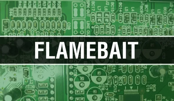 Flamebitの概念図は 回路基板上のコンピュータチップを使用しています 統合された回路基板の背景のフランボワは閉じます フラムビット電子計算機ハードウェア技術 Motheibor — ストック写真