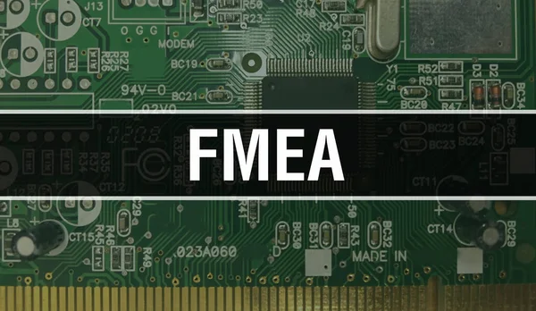 電子計算機ハードウェア技術の背景を持つFmea 電子集積回路とFmeaを用いたアブストラクト背景 電子回路基板 Fmea Computer Integrated Circuit Boar — ストック写真