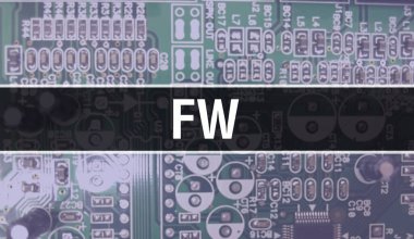Devre panosundaki bilgisayar çipini kullanarak FW konsepti çizimi. Entegre devre levha arka planının FW yakın çekim. Elektronik Bilgisayar Donanım Teknolojisi Anakart Dijital Çip arka grubunda FW