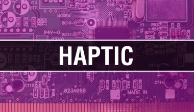 Elektronik Bilgisayar Donanım Teknolojisi geçmişi olan Haptic. Elektronik Entegre Devre ve Haptik ile soyut bir arkaplan. Elektronik Devre Kurulu. Bilgisayar Entegre Devresi ile Haptic