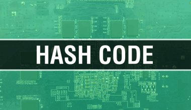 Teknoloji Anakart Dijital 'le haşhaş Kodu. Hash Code ve Computer Circuit Board Electronic Computer Hardware Technology Anakart Dijital Çip kavramı. Özet Kodu entegre ile kapat