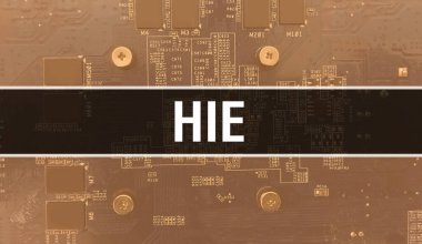 Devre kartında Elektronik Entegre Devre kavramı. Bilgisayar Çipi 'nin soyut teknoloji arka planında ve Chip' in entegre devrede olduğu HIE. HIE Arka GrubuName