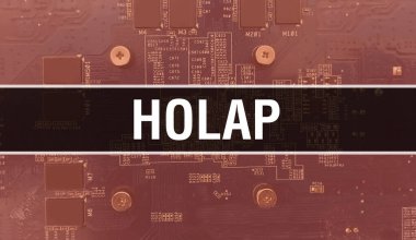 Devre kartında Elektronik Entegre Devre ile HOLAP kavramı. Bilgisayar Çipi 'nin soyut teknoloji arka planında olduğu ve Chip' in entegre devrede olduğu HOLAP. - Selam.