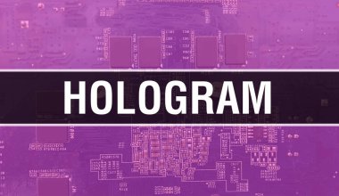 Teknoloji Anakart Dijital ile Hologram. Hologram ve Bilgisayar Devre Kurulu Elektronik Bilgisayar Donanım Teknolojisi Anakart Dijital Çip kavramı. Tümleşik devre ile Hologramı kapat