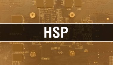 Devre kartında Elektronik Entegre Devre ile HSP kavramı. Bilgisayar yongası soyut teknoloji arka planında olan HSP ve Chip entegre bir devrede kapanıyor. HSP Arka Gruplandırması