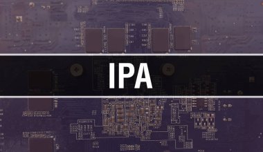Devre kartında Elektronik Entegre Devre ile IPA kavramı. Bilgisayar Çipi 'nin soyut teknoloji arka planında olduğu IPA ve Chip entegre bir devrede kapanıyor. IPA Arka GrubuName