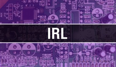 Devre Panosundaki Bilgisayar Çipi kullanılarak IRL konsepti çizimi. IRL, entegre devrelerin devre arkaplanını kapat. Elektronik Bilgisayar Donanım Teknolojisi Anakart Dijital Çip arka grubunda IRL