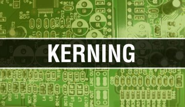 Kerning, yazılım geliştiricisi ve bilgisayar yazılımının Elektronik soyut teknoloji arka planında yazılmış bir metin. Kerning Entegre Devre kavramı. Kerning entegre devre bir