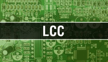 Elektronik Bilgisayar Donanım Teknolojisi geçmişi olan LCC. Elektronik Entegre Devre ve LCC ile soyut bir arkaplan. Elektronik Devre Kurulu. Bilgisayar Entegre Devre Domuzlu LCC