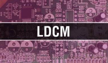 Devre Panosundaki Bilgisayar Çipi kullanılarak LDCM konsepti illüstrasyonu. LDCM, entegre devre kartı arka planını kapat. LDCM Elektronik Bilgisayar Donanım Teknolojisi Anakart Dijital Chi