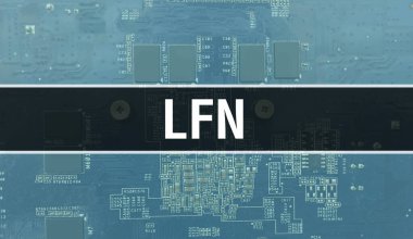 Elektronik Entegre Devre kartlı LFN konsepti. Bilgisayar Çipi 'nin soyut teknoloji arka planında olduğu LFN ve Chip entegre bir devrede kapanıyor. LFN Arka Gruplandırması